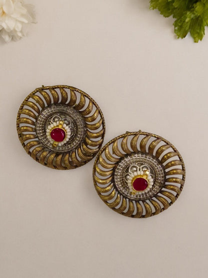 RED HIMANI GERMAN SILVER EARRINGS