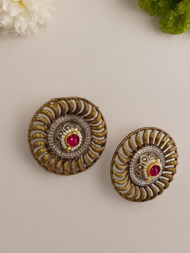 RED HIMANI GERMAN SILVER EARRINGS