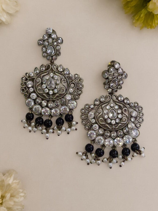 BLACK HARINI GERMAN SILVER EARRINGS