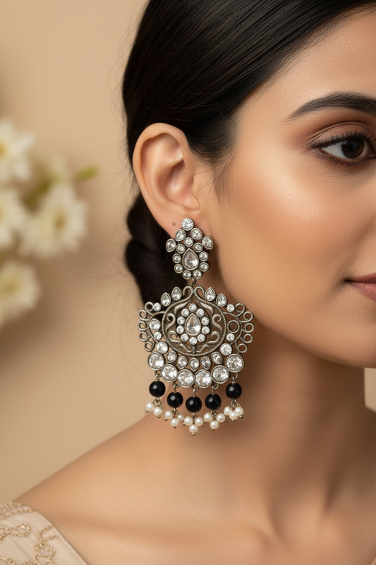 BLACK HARINI GERMAN SILVER EARRINGS