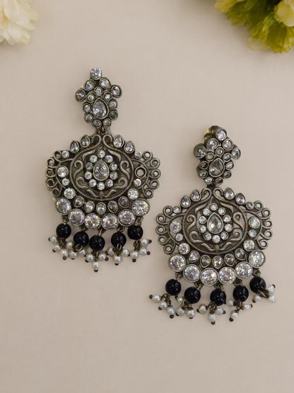 BLACK HARINI GERMAN SILVER EARRINGS