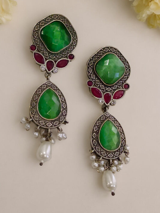 GREEN HEMAL GERMAN SILVER EARRINGS