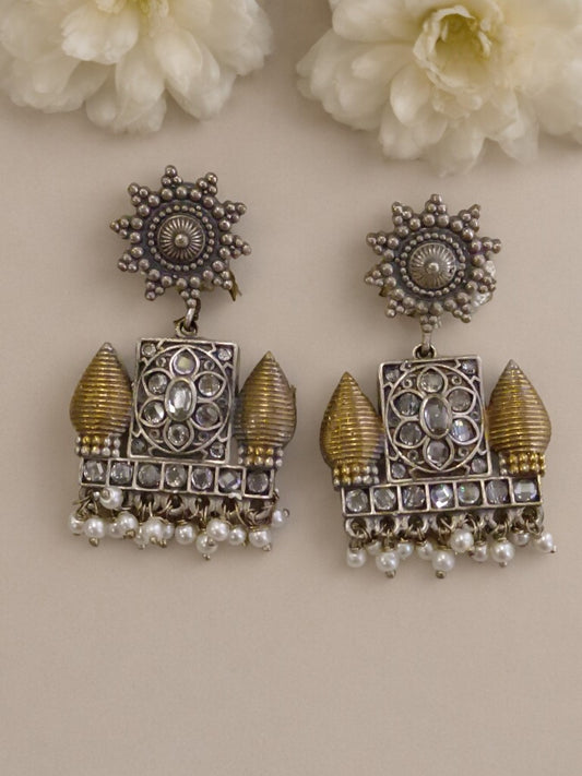 GOLDEN KASHISH GERMAN SILVER EARRINGS