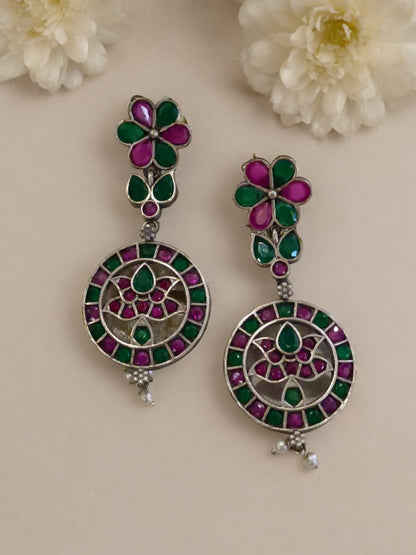 MULTI LOTUS LIPIKA GERMAN SILVER EARRINGS