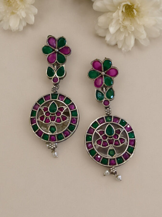 MULTI LOTUS LIPIKA GERMAN SILVER EARRINGS