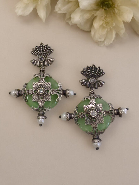 LIGHT GREEN MITALI GERMAN SILVER EARRINGS