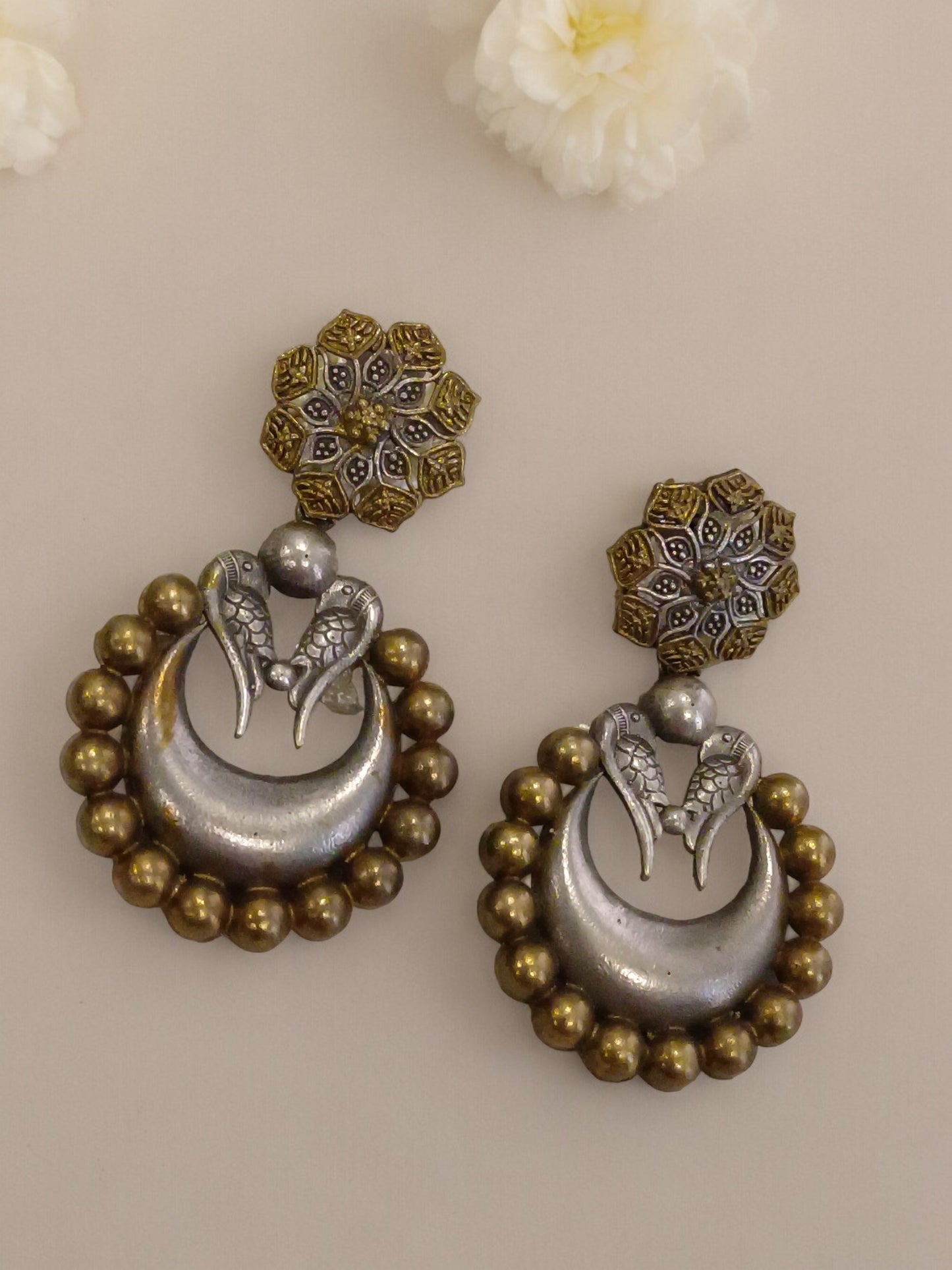 GOLDEN NIRJA GERMAN SILVER EARRINGS