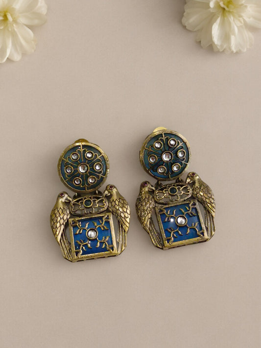 BLUE GOMTI GERMAN SILVER EARRINGS