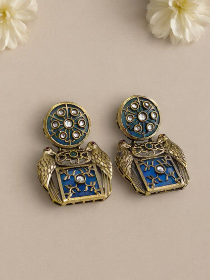 BLUE GOMTI GERMAN SILVER EARRINGS