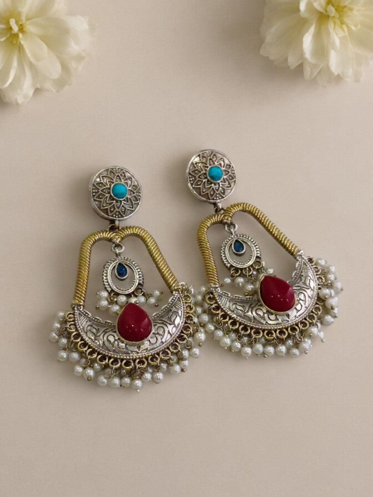 RED & BLUE BHAVYAM GERMAN SILVER EARRINGS