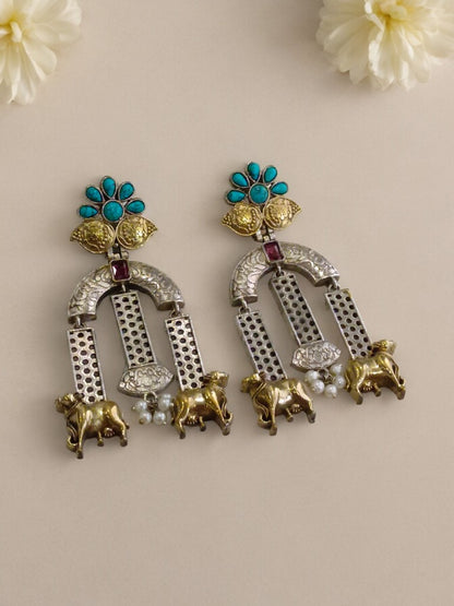 BLUE DIVYANSHI GERMAN SILVER EARRINGS