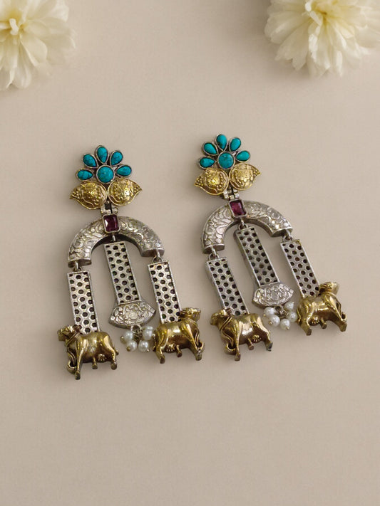 BLUE DIVYANSHI GERMAN SILVER EARRINGS