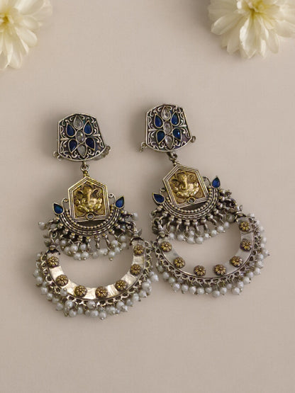 BLUE & WHITE KESHVI GERMAN SILVER EARRINGS