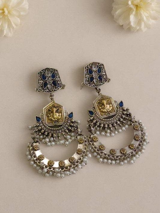 BLUE & WHITE KESHVI GERMAN SILVER EARRINGS