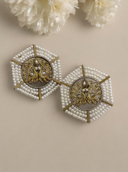 WHITE MOHITA GERMAN SILVER EARRINGS