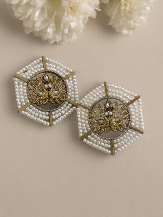 WHITE MOHITA GERMAN SILVER EARRINGS