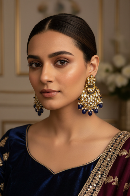 DARK BLUE LAVISHA KUNDAN EARRINGS