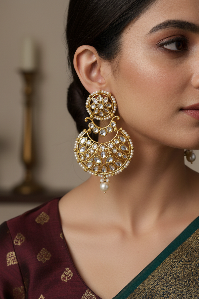 WHITE NYASA KUNDAN EARRINGS