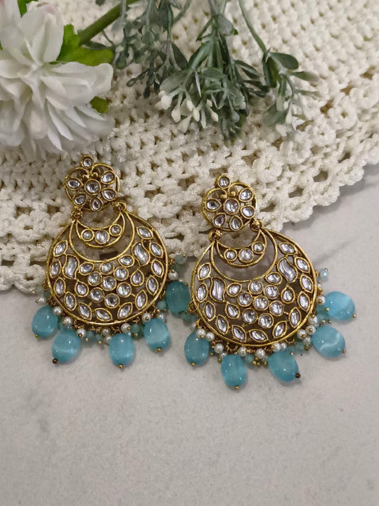 SEA BLUE LAVISHA KUNDAN EARRINGS