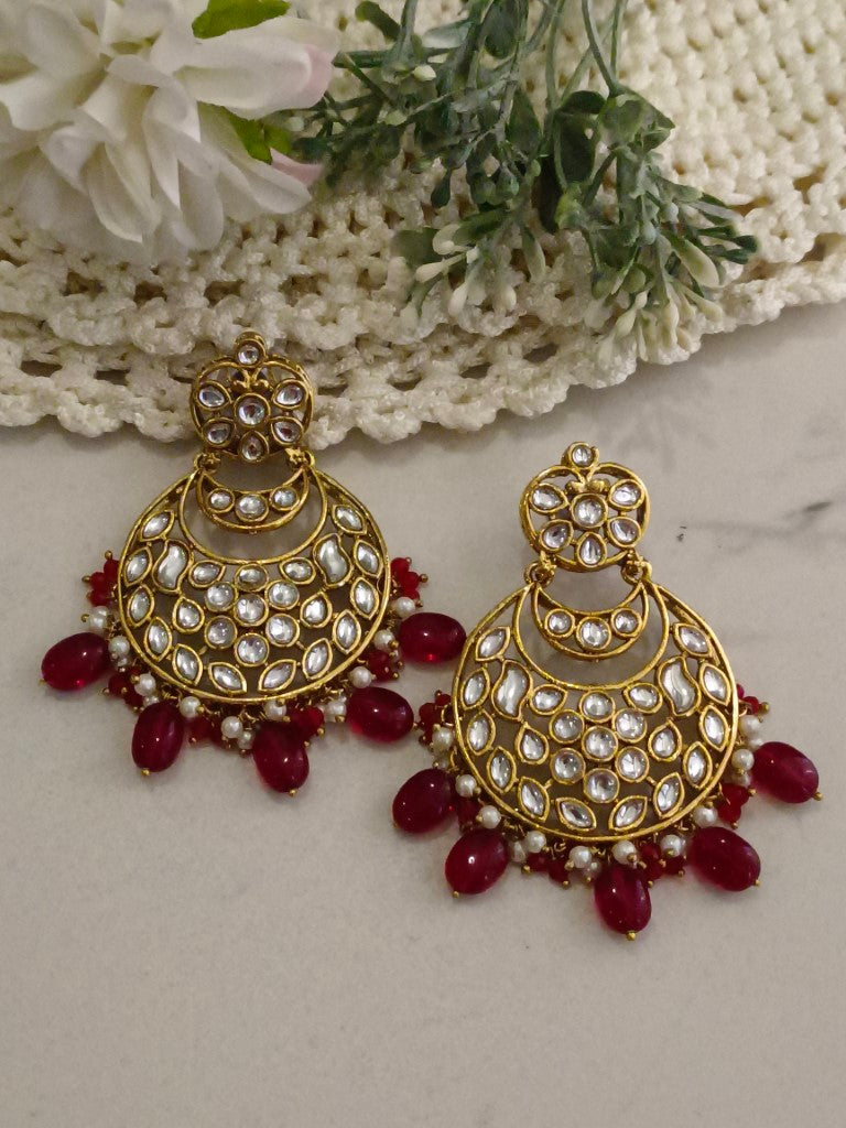 RED LAVISHA KUNDAN EARRINGS