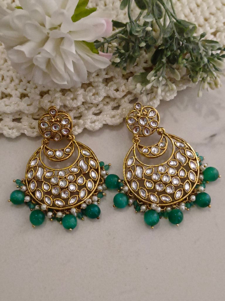 GREEN LAVISHA KUNDAN EARRINGS