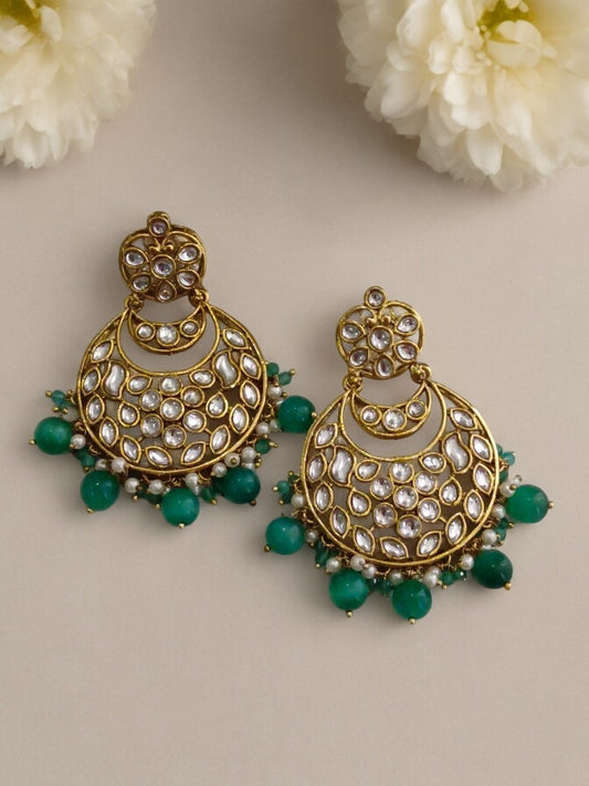 GREEN LAVISHA KUNDAN EARRINGS
