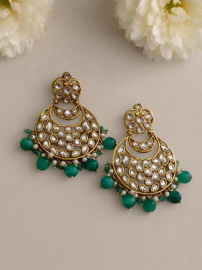GREEN LAVISHA KUNDAN EARRINGS
