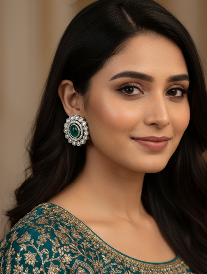GREEN GEMINI KUNDAN EARRINGS