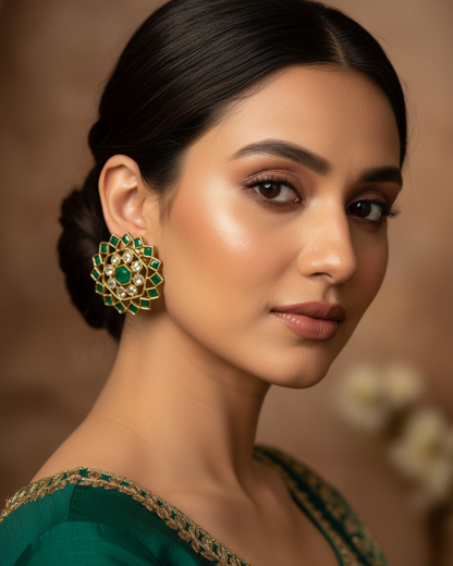 GREEN LARA KUNDAN EARRINGS