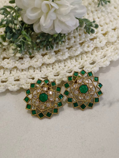 GREEN LARA KUNDAN EARRINGS