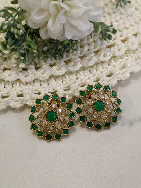 GREEN LARA KUNDAN EARRINGS