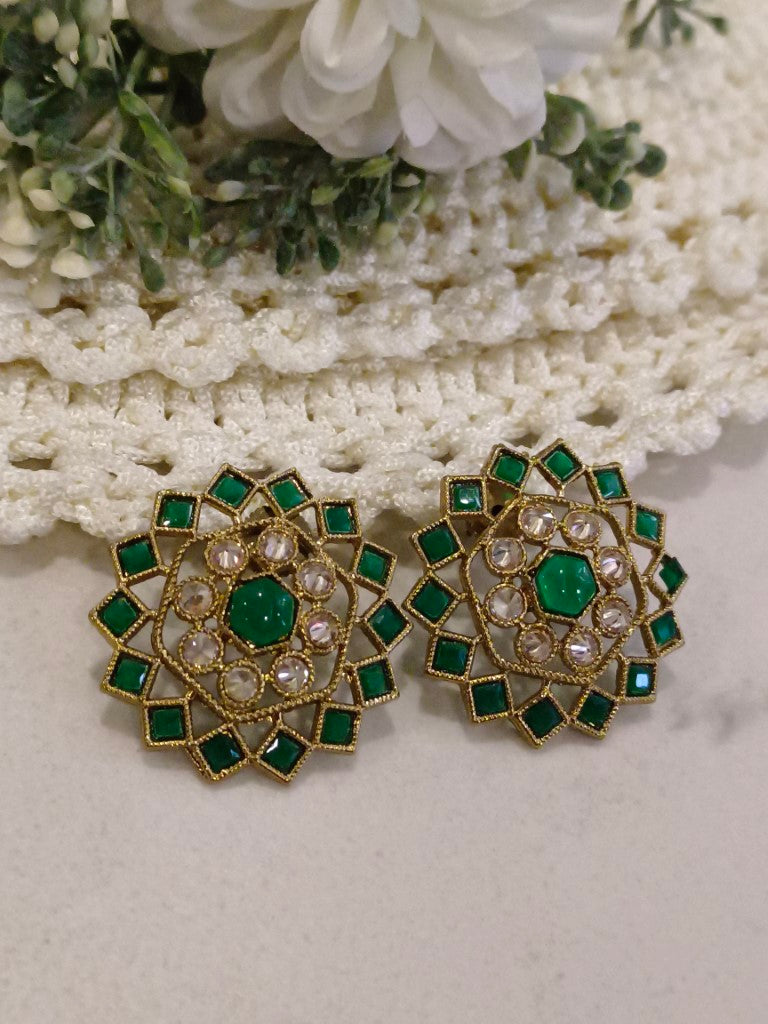 GREEN LARA KUNDAN EARRINGS