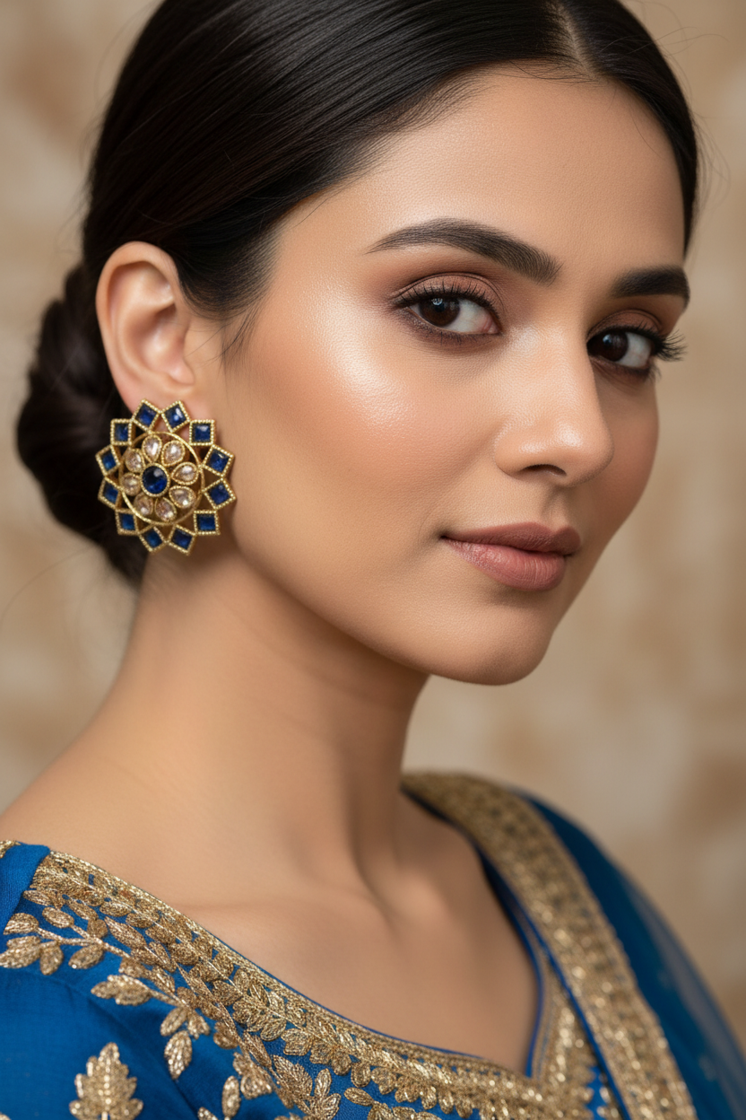BLUE LARA KUNDAN EARRINGS