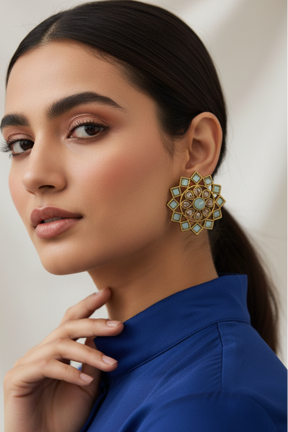 SEA BLUE LARA KUNDAN EARRINGS