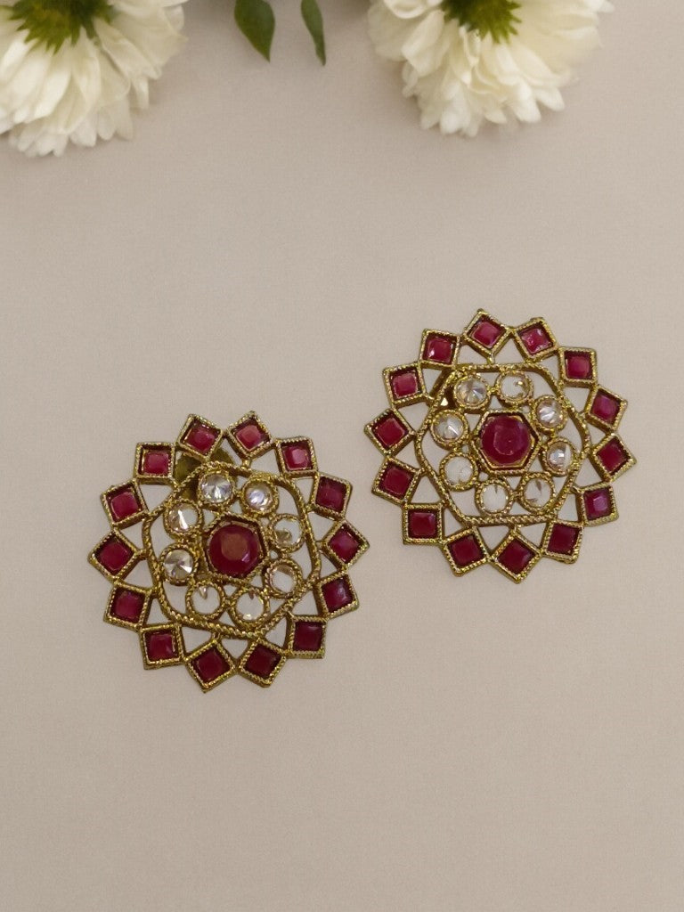 RED LARA KUNDAN EARRINGS