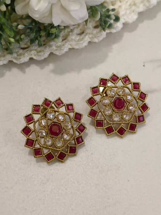 RED LARA KUNDAN EARRINGS