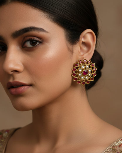 RED LARA KUNDAN EARRINGS