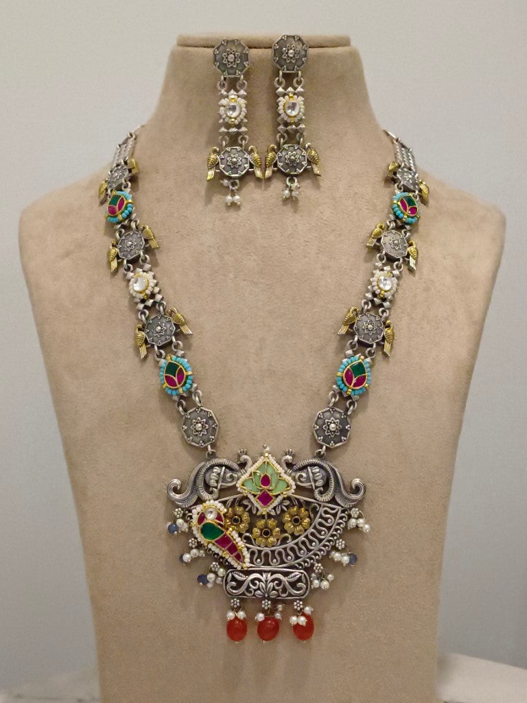 ORANGE BEADS YUKA GERMAN SILVER JEWELLERY SET