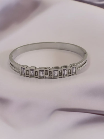 SILVER RECTANGULAR DIAMOND AMBER BRACELET