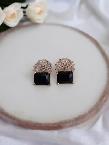 BLACK STONE WITH DUE DROP DIAMOND JEMMA EARRINGS