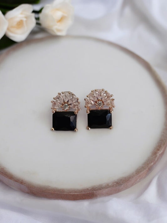 BLACK STONE WITH DUE DROP DIAMOND JEMMA EARRINGS
