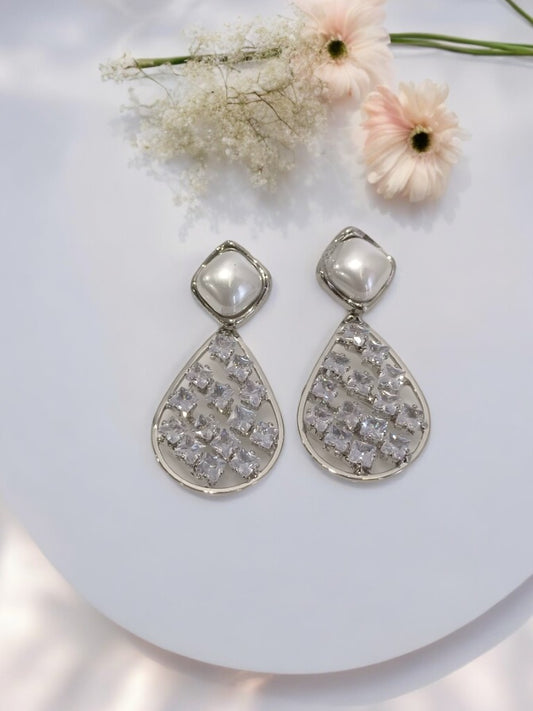 SILVER DIAMOND & PEARL COOPER EARRINGS