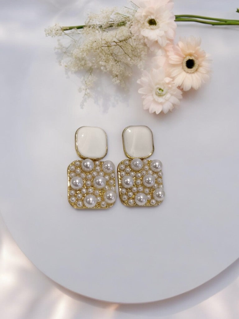 GOLD  WHITE STONE & PEARL ALFIE EARRINGS