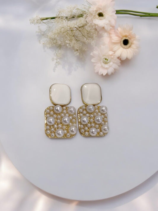 GOLD  WHITE STONE & PEARL ALFIE EARRINGS