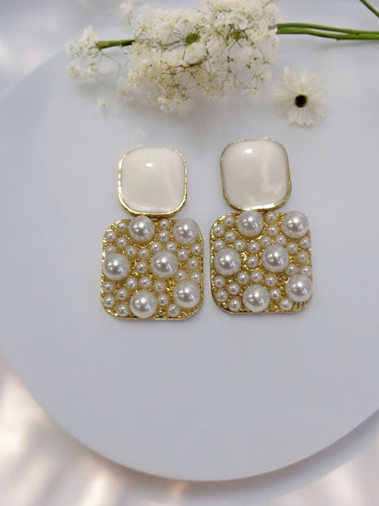 GOLD  WHITE STONE & PEARL ALFIE EARRINGS