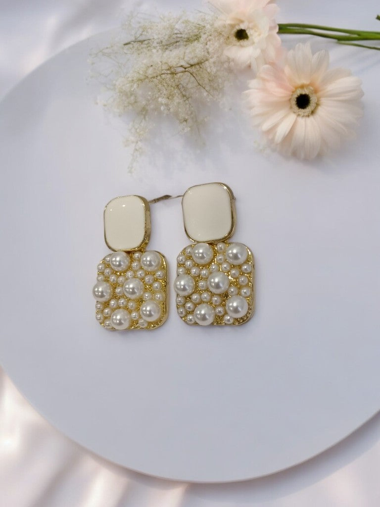 GOLD  WHITE STONE & PEARL ALFIE EARRINGS