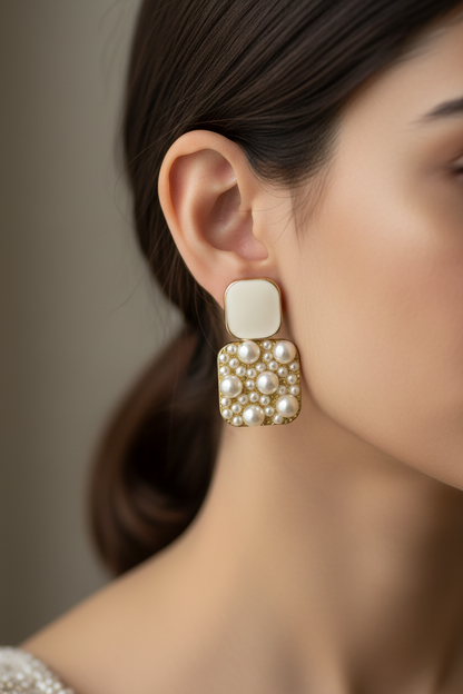 GOLD  WHITE STONE & PEARL ALFIE EARRINGS