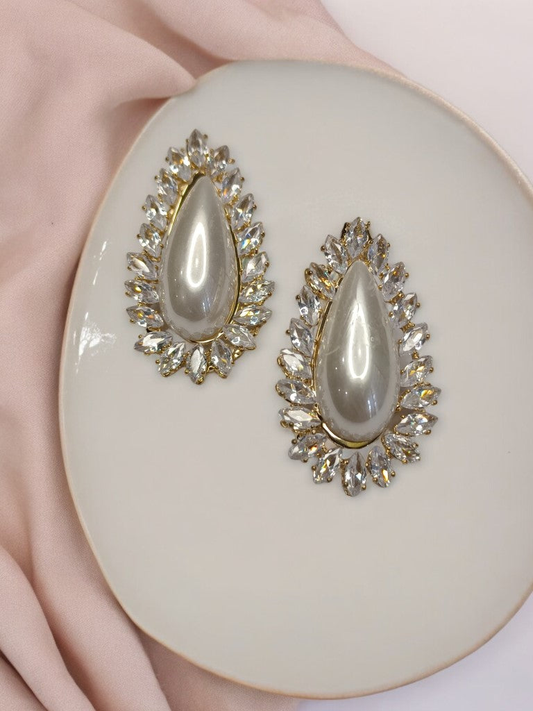 GOLD DROP PEARL WITH TENNIS DIAMOND EDEN EARRINGS