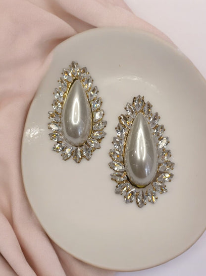 GOLD DROP PEARL WITH TENNIS DIAMOND EDEN EARRINGS