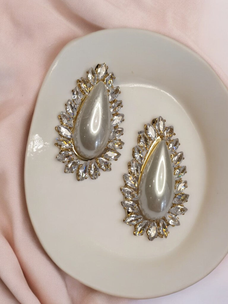 GOLD DROP PEARL WITH TENNIS DIAMOND EDEN EARRINGS